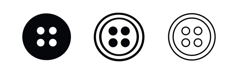 Obraz premium Sewing Button Icon Set - Clothing Fastener Symbol with Four Holes in Different Styles for Fashion and Crafts