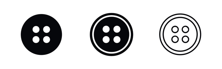 Obraz premium Sewing Button Icon Set - Clothing Fastener Symbol with Four Holes in Different Styles for Fashion and Crafts