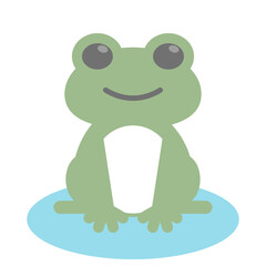 Fototapeta premium 水たまりに座るカエル 梅雨向けのかわいいシンプルな動物イラスト