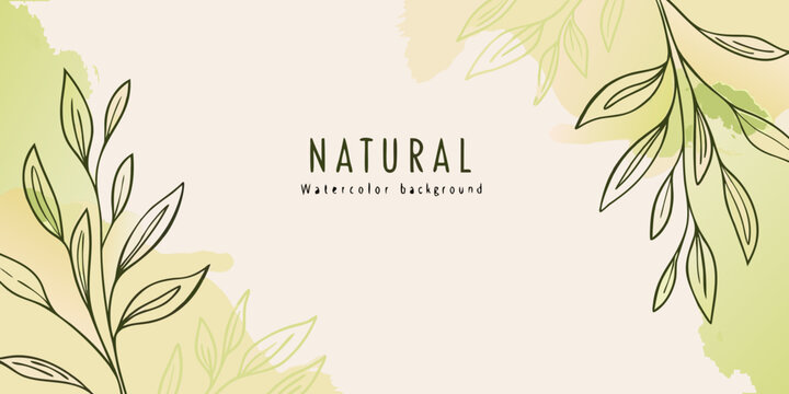 Botanical illustration with the word natural on a watercolor background