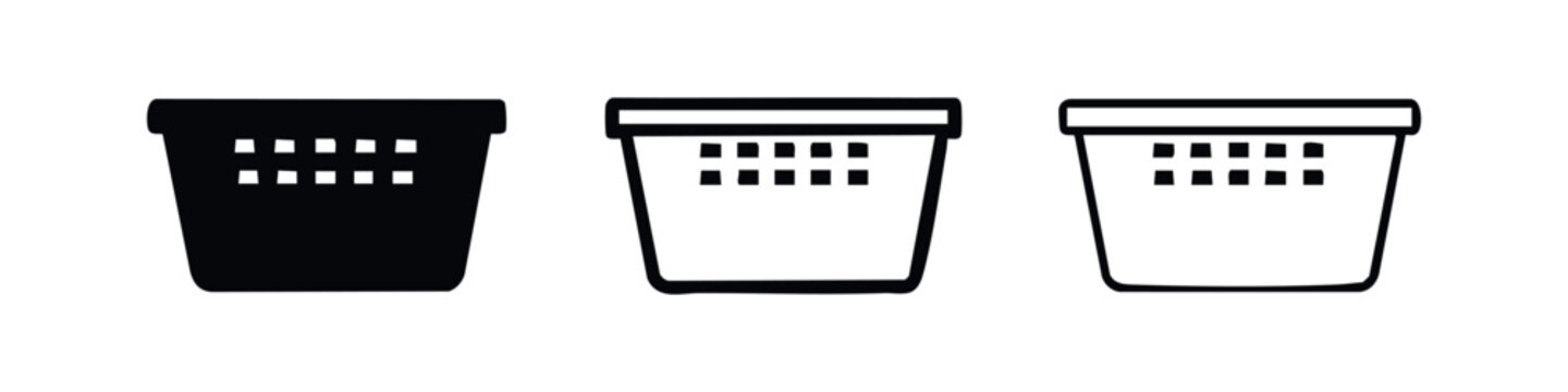 Empty laundry basket or hamper icon set.