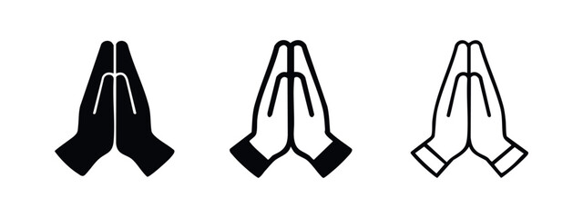 Fototapeta premium Praying Hands Icons Set, Religion and Spirituality Vector Symbols, Namaste or Prayer Hand Gesture Outline and Solid