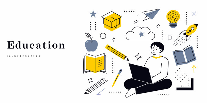 Education concept with student books and learning icons silhouette
