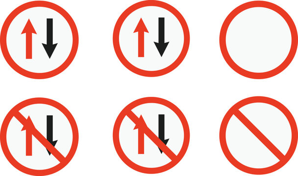 Set of priority for oncoming traffic and prohibited road signs vector illustration isolated on white background