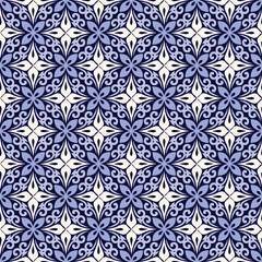 Fototapeta premium Elegant Blue Damask Seamless Pattern Classic Floral Tile Background Design 