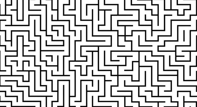 Black and white maze pattern, abstract geometric background, complex puzzle, seamless texture