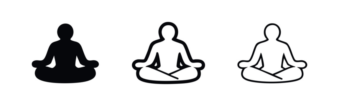 Yoga Meditation Pose Icon Set - Lotus Position Silhouette for Mindfulness and Wellness