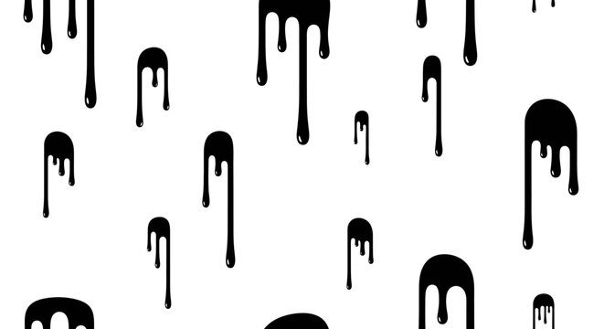 Black Ink Drips on White Background