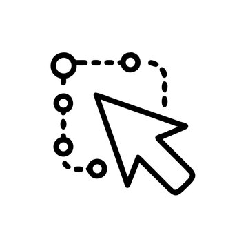 A minimalist vector graphic of a computer mouse cursor selecting a dotted line boundary