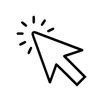 A simple black and white illustration of a computer mouse cursor with a glowing effect