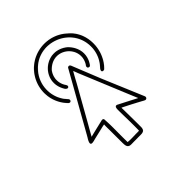 A minimalist vector graphic of a computer mouse cursor clicking on a circular icon