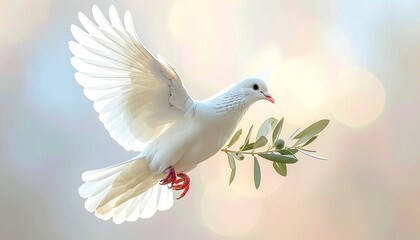 Obraz premium A white dove with an olive branch symbolizes peace and hope.