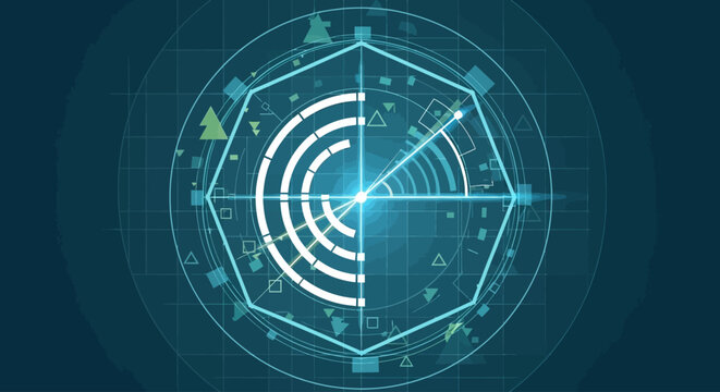 Futuristic radar scanning system digital target tracking technology interface vector illustration