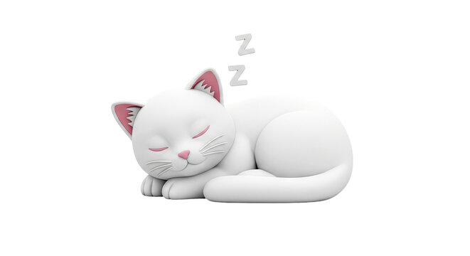 Sleeping White Cat 3D Illustration