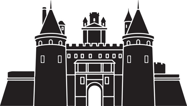 Black and white castle towers.