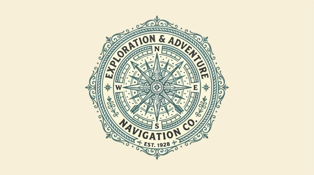 Vintage Compass Rose Exploration and Adventure Navigation Company Logo.