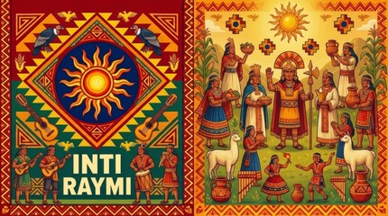 Fototapeta premium Inti Raymi Sun Festival Peruvian Inca Celebration Art.