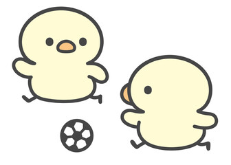 サッカーで競い合うかわいいひよこたちの手書きイラストチーム対戦・試合・体育 © Nitomaru