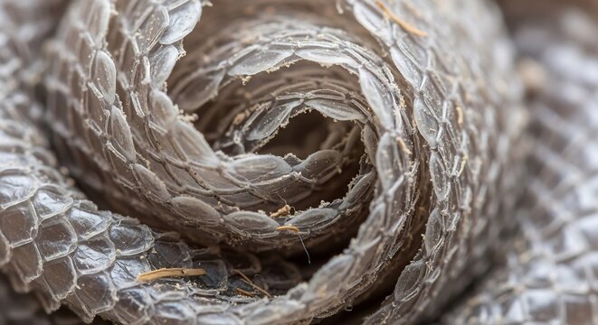Close-up macro shot of a coiled snake skin shedding texture.