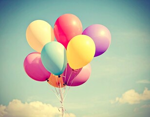 Obraz premium A bunch of colorful balloons floating against a clear blue sky with white clouds.