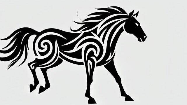 Black tribal horse tattoo design with flowing mane and tail artistic vector illustration