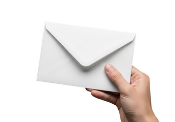 Fototapeta premium A hand holding a plain white envelope ready to be sealed or opened isolated on transparent background