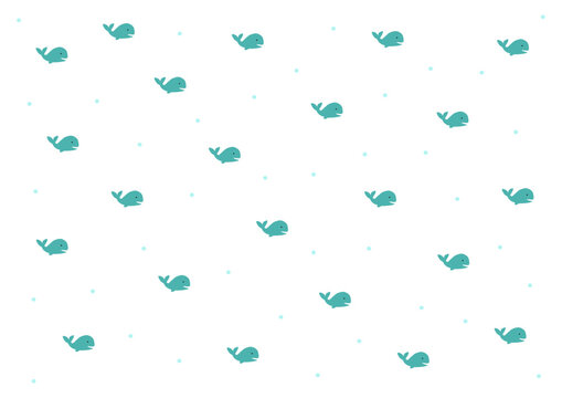 Seamless pattern with minimalist whale silhouettes and ocean waves