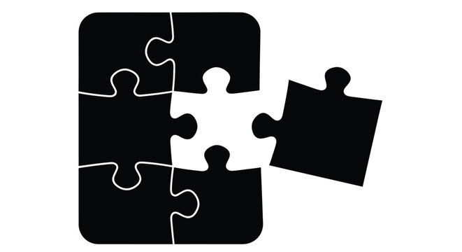 Black silhouette of a puzzle with one piece missing on a white background