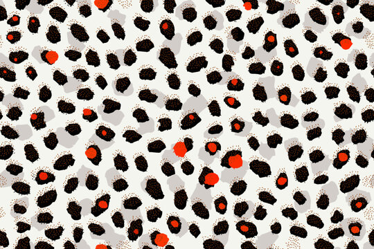 Animal print seamless pattern with irregular ink spots on white background
