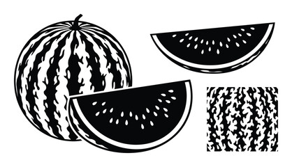 Watermelon fruit and slices set flat style vector illustration juicy summer berry design © GoDesigner