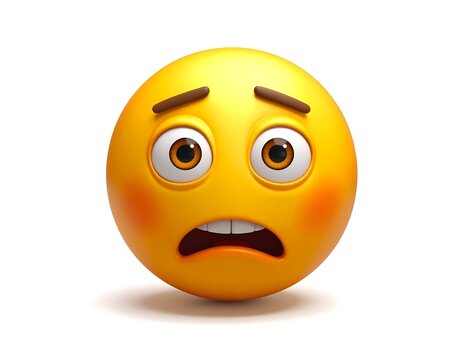 A worried-looking yellow emoticon with raised eyebrows and open mouth
