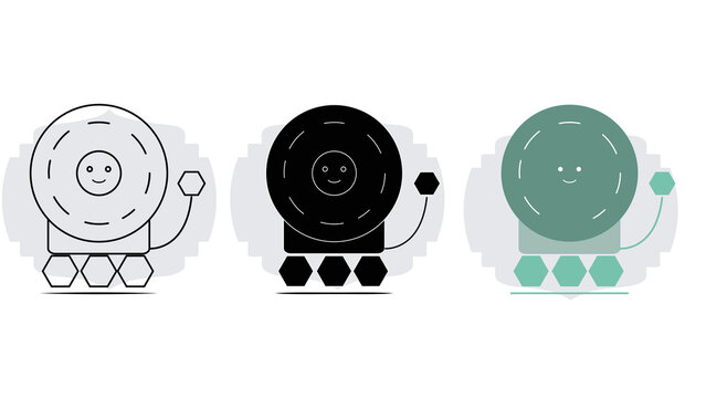 Cartoon School Bell and Fire Alarm Icon Set with Cute Smiley Character Face PNG