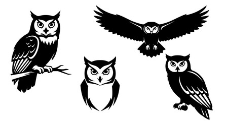 Naklejka premium Owl Silhouette Vector Illustration 4 Pack Bundle