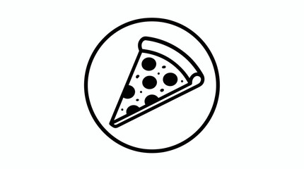 Obraz premium Professional minimalist black and white pizza slice icon with pepperoni inside a circle isolated on white background, concept for restaurant branding, food delivery app and digital menu design