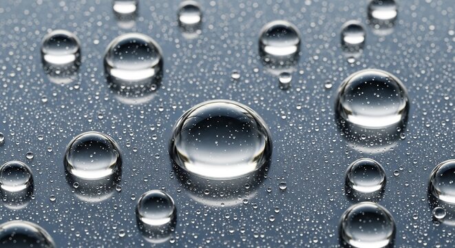 Close-up Macro Shot of Water Droplets on a Textured Surface.