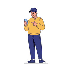 Obraz premium Illustration Young Man Character Pose Set with Smartphone
