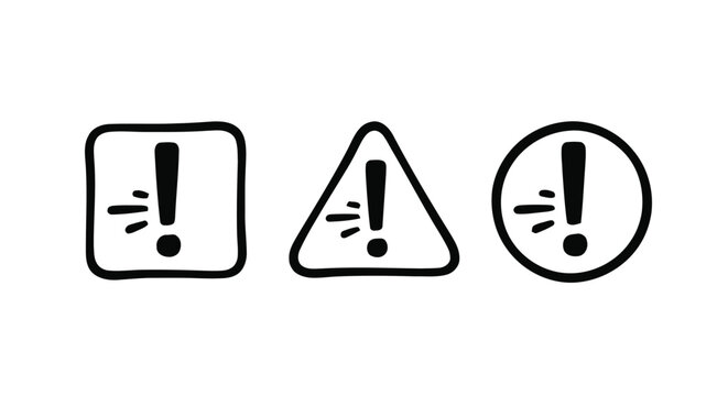Vector illustration&nbsp;of hand drawn exclamation mark icons set in square, triangle and circle shapes
