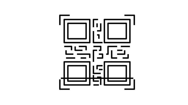 Animated line art QR code scanner icon laser line on white screen
