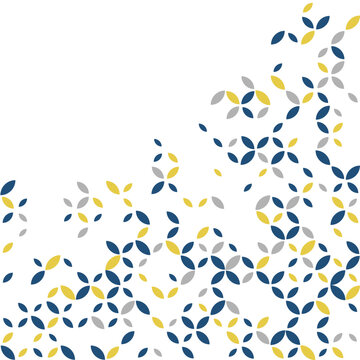 geometric, abstract, vector, background, pattern, scatter, floral, petal, leaf, flower, navy, blue, yellow, gold, gray, silver, white, tricolor, multicolor, modern, minimal, clean, contemporary, elega