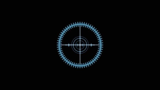 Scanning moving target shape with alpha channel Blue HUD Circle User interface on isolated black background.