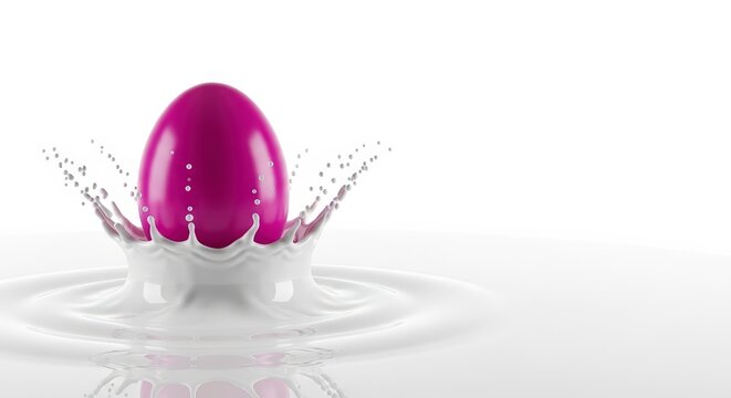Purple egg splashing into water.