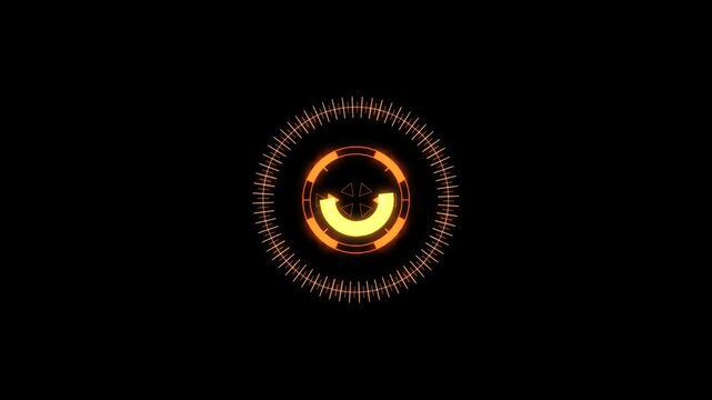Scanning moving target shape with alpha channel Orange HUD Circle User interface on isolated black background.