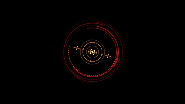 Scanning moving target shape with alpha channel Red HUD Circle User interface on isolated black background.