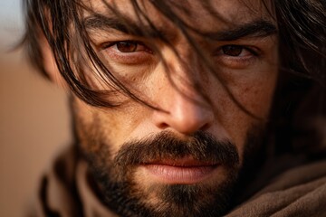 Obraz premium Captivating gaze of Barnabas in a sunlit desert