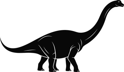 Black Silhouette of Long Necked Sauropod Dinosaur Vector Illustration, Prehistoric Creature Brachiosaurus Shape for Design and Educational Projects Use Today © MdTohidul