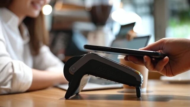 Mobile payments using a smartphone with contactless technology. Modern fintech concept highlighting cashless transactions, convenience and secure digital financial operations.