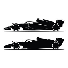 Obraz premium Two black silhouettes of race cars on a white background