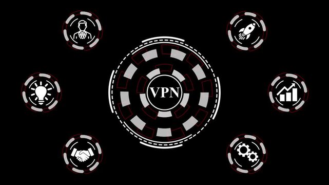 Business, Technology, and networking concept. VPN network security internet privacy encryption concept. holographic advanced HUD circle platform Business, 4K technology.