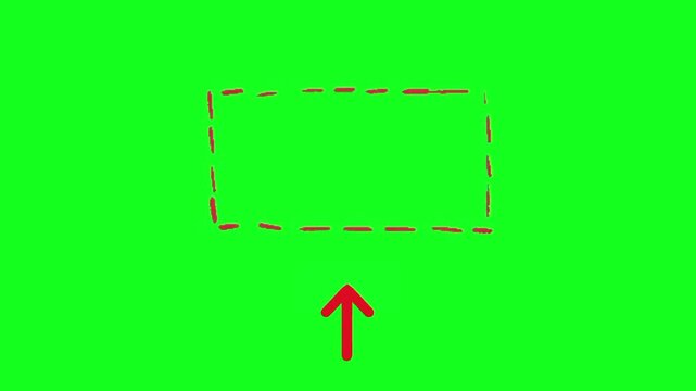 Green Screen Background with a Dashed Rectangle and Red Arrow Pointing Upward, Ideal for Visual Effects and Compositing Projects