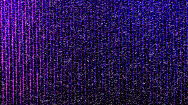 Digital glitch art with purple and blue pixelation background